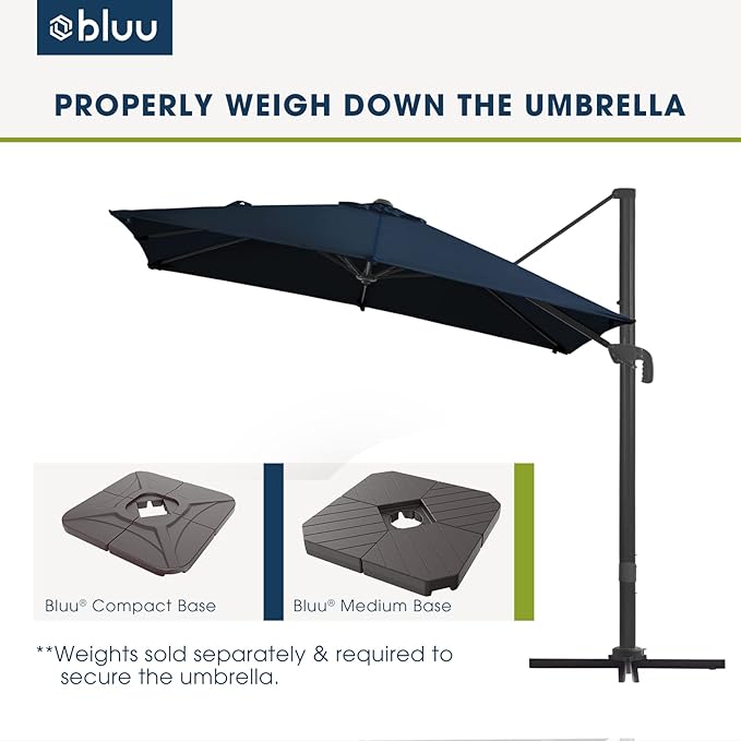 BLUU SYCAMORE 8.2 * 8.2 FT Square Cantilever Patio Umbrella, Aluminum Outdoor Offset Umbrella with UV Protection Solution-dyed Fabric Canopy, 360° Rotation Infinite Tilt & Cross Base (Navy Blue)