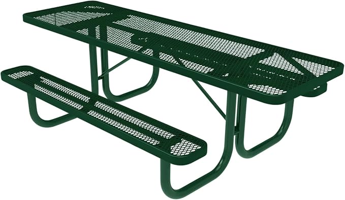 COATEDOUTDOORFURNITURE Heavy-Duty Portable ADA-Compliant Outdoor Picnic Table, Expanded Metal Patio Furniture Made in America (8ft Rectangular, Both-Side Handicap, Green with Green Frames)