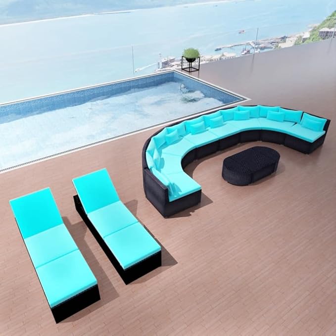 13 Piece Patio Lounge Set with Cushions,Garden Outdoor Seating Patio Sofa Set Conversation Patio Furniture Suitable for Garden Balcony Backyard Porch Lawn Poly Rattan Blue