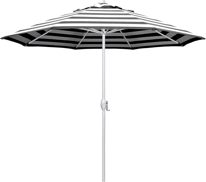 California Umbrella 12-Year Protection 9' Rd Aluminum Patio Umbrella, Crank Lift, Auto Tilt, White Finish, Sunbrella Cabana Classic
