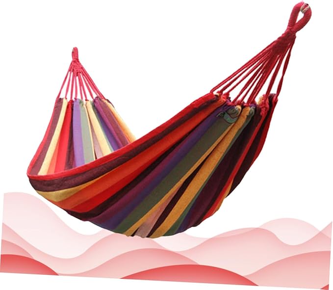 ibasenice Outdoor Camping Hammock Canvas Striped Portable Hanging Chair 190x85cm Rainbow Color for Patio Garden Swing and Indoor Use
