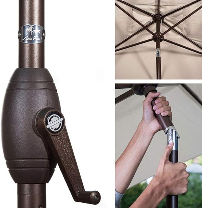 Abba Patio Rectangular Patio Umbrella Outdoor Market Table Umbrella with Push Button Tilt and Crank, 6.6 by 9.8 Ft, Beige
