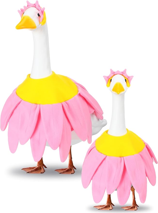 Outus Pink Daisy Spring Goose Outfit Set Includes Petals Headband and Shirt Washable Pink Daisy Cute 23'' Goose Porch Clothing for Spring Outdoor Garden Yard Patio Lawn Statue