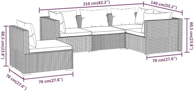 5 Piece Patio Lounge Set,Outdoor Garden Conversation Set,Patio Outdoor Set Suitable Suitable for Patio,Deck,Balcony with Cushions Poly Rattan Gray
