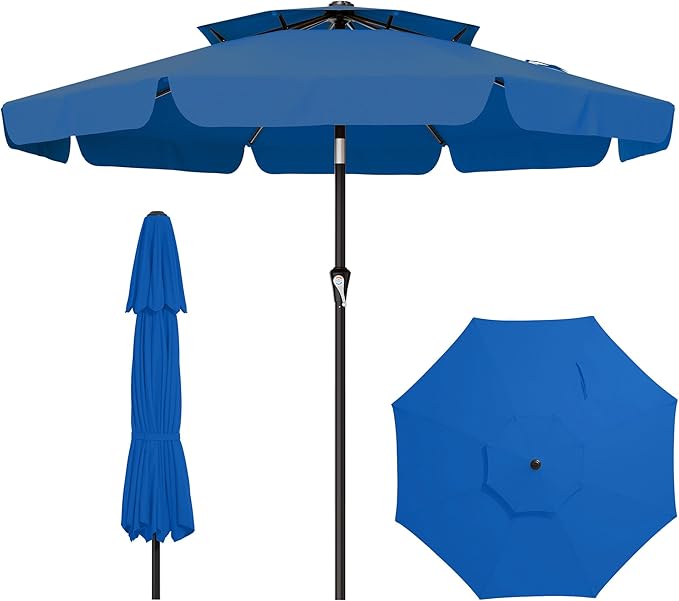 AreShark 9ft 2-Tier Patio Umbrella with Valance - Outdoor Umbrella Waterproof UV Protection, Market Table Umbrella w/Push Button Tilt&Crank for Pool, Porch, Garden(Royal Blue)
