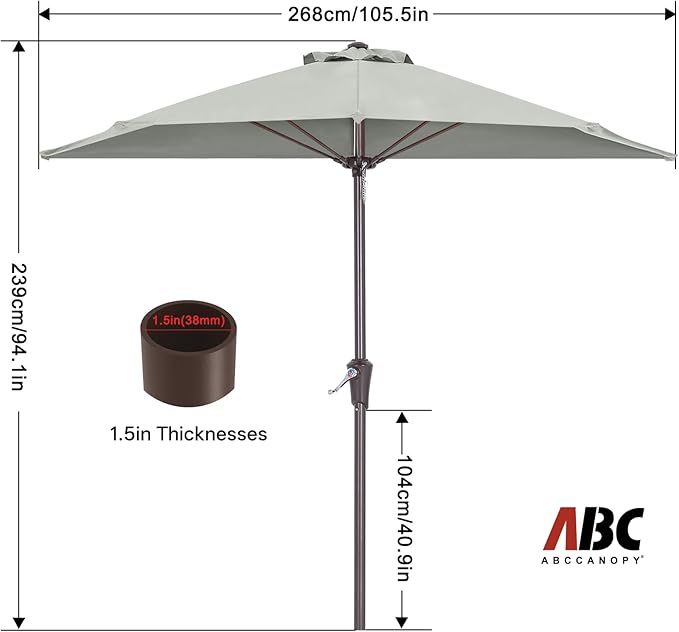 ABCCANOPY Patio Umbrella 9FT - Outdoor Half Umbrellas for Patio, Backyard, Garden, Deck (Light Gray)