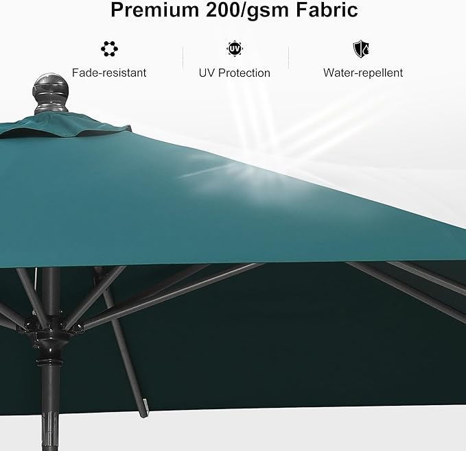 PURPLE LEAF 11.5' x 8' Patio Market Umbrella Outdoor Table Sun Umbrellas with Crank 8 Aluminum Sturdy Ribs for Pool Deck Backyard Beach Green