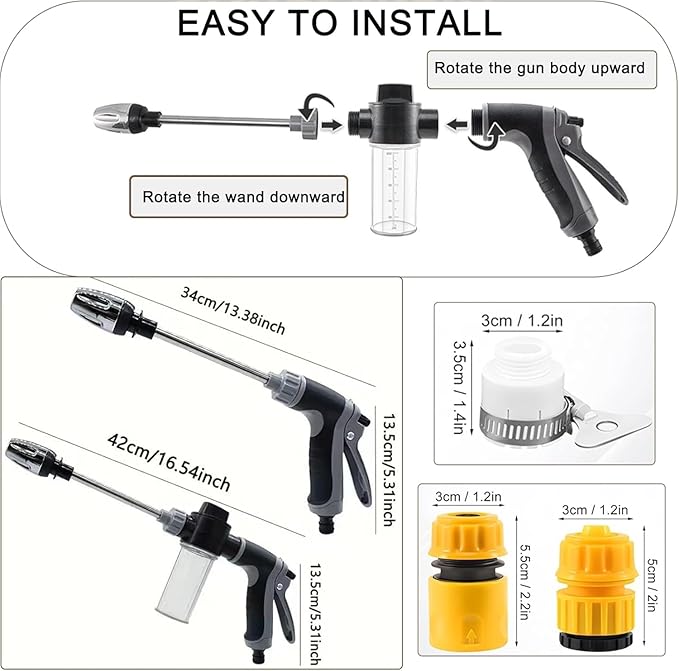 Pressure Washer Gun, Cordless Power Washer, Durable Stainless Steel, 360° Rotating for Three Spray Modes, Universal Compatibility