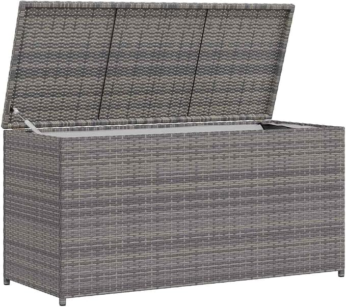 Outdoor Storage Chest, 47.2 Inch Large Deck Box for Patio, Garden, and Backyard, Durable Weather-Resistant Synthetic Poly Rattan Furniture for Cushions and Pillows, Grey