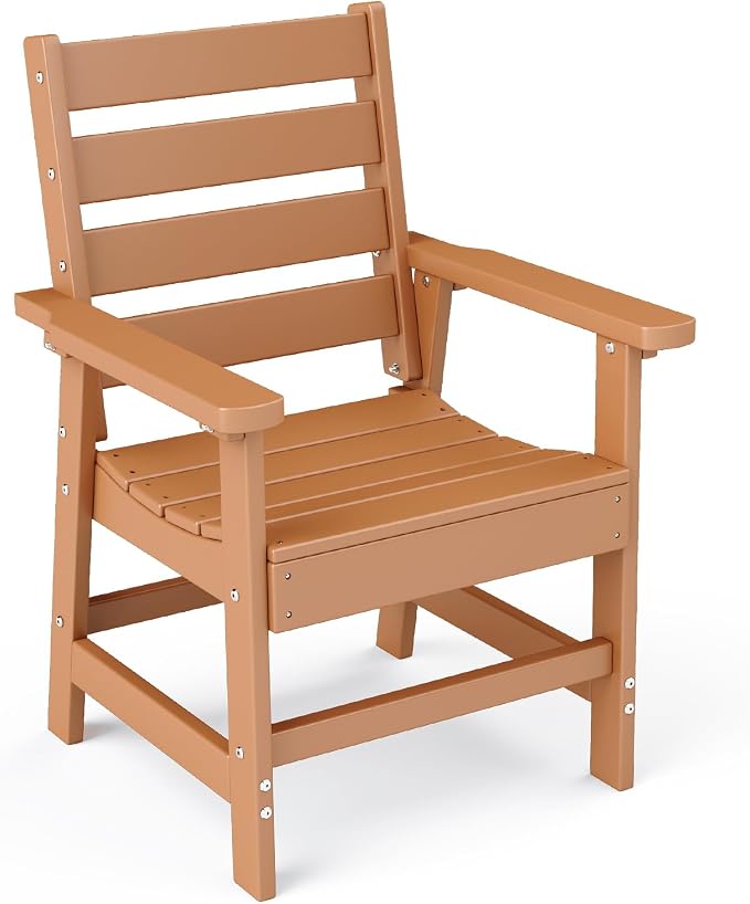 BRIOPAWS Outdoor-Dining-Chair | HDPE | Teak | Patio Chairs with Arms | Modern | All Weather | Oversized & Comfortable | for Deck Backyard Poolside Porch