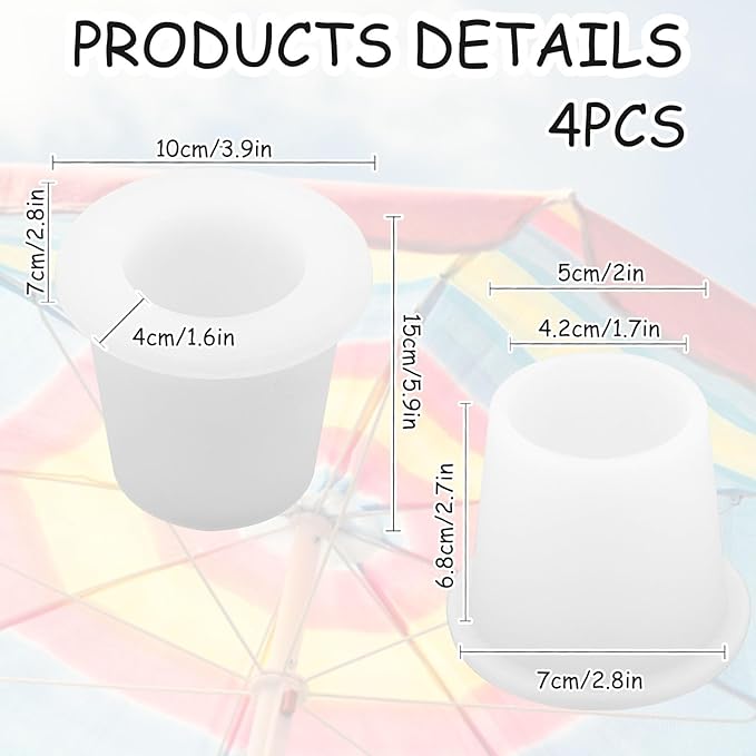 4Pcs Patio Table Umbrella Hole Ring Plug, Silicone Pool Umbrella Sleeve Stabilizer Cone Wedge, Umbrella Table Ring Hole Insert for 1.5 Inch Pool Umbrella Adapter or 2-2.5 Inch Table Hole (White)