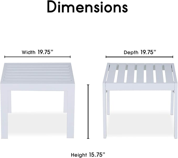 Elle Decor Paloma Outdoor Patio Furniture Collection in Weather-Resistant Metal Frame Patio, Side Table, White