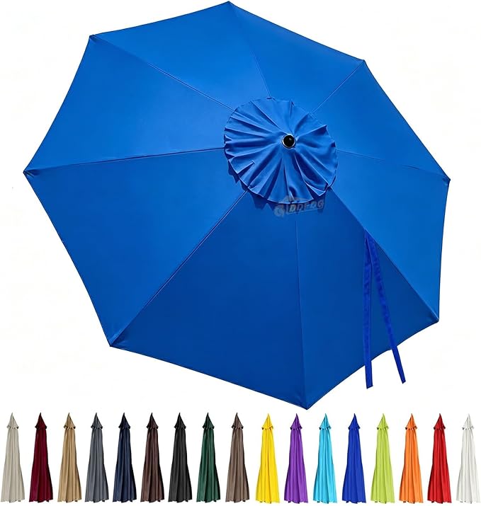 10ft 8 Ribs Patio Umbrella Canopy, Blue, UV30+, Water Repellent, Fade Resistant Polyester Fabric