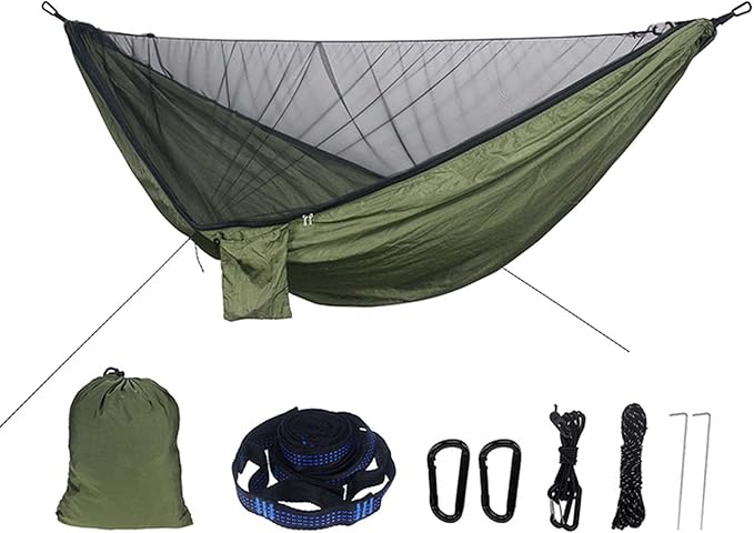 Hammocks for Outside 2 Person with Net, Camping Hammocks for Trees, Portable Hammock Chair with Carabiners Foldable, Parachute Hammocks, for Travel Patio Garden