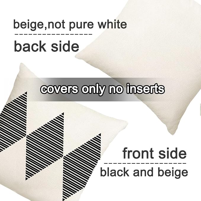 Outdoor Pillow Covers Waterproof,24x24 inch Black and Beige Boho Set of 4 | Color-Black and Beige,No Insert,Durable Polyester,Fit 24x24 inch Inserts or Smaller,for Patio Furniture Couch