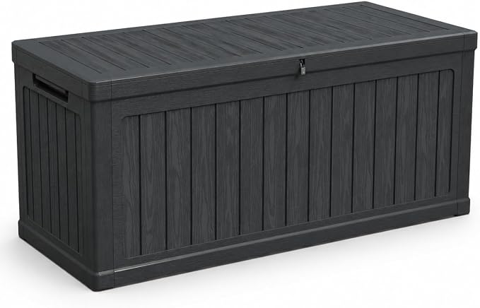 180 Gallon Large Outdoor Storage XXL Deck Box for Patio Furniture, Outdoor Cushions, Garden Tools and Sports/Pools Equipment, Waterproof Resin, Lockable, Black (Black + Plastic-1)
