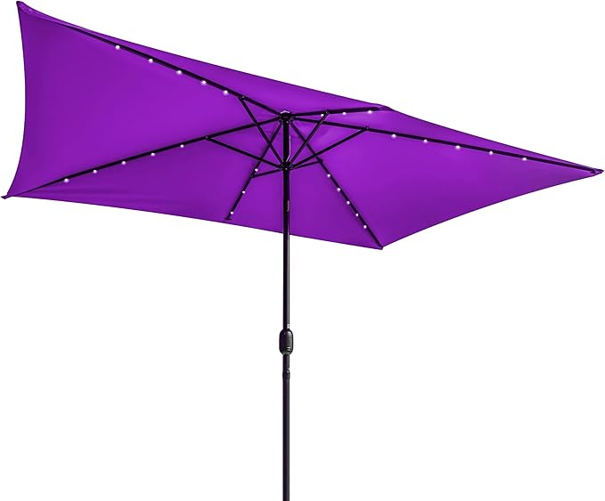 Trademark Innovations Rectangular Solar Powered LED Lighted Patio Umbrella - 10' x 6.5' - (Purple)