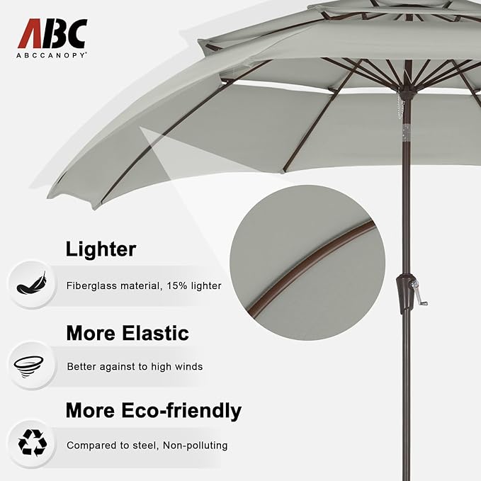 ABCCANOPY 11Ft 3 Tiers Market Umbrella, Outdoor Table Umbrella for Patio, Deck, Backyard (Light Gray)
