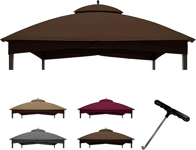Coastshade Replacement Gazebo Canopy Top for Lowe's Allen Roth Heavy Duty Roof Gazebos Top with Mesh,10x12 Gazebo Cover #GF-12S004B-1, Replacement Top Only (Dark Brown)