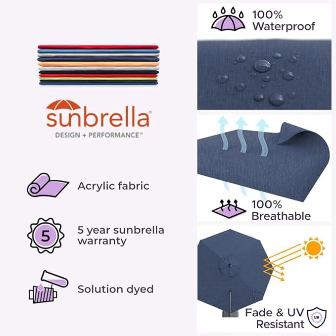 Midtown Umbrellas 10 Ft Outdoor Cantilever Patio Umbrella w/Sunbrella Spectrum Indigo Fabric - 360° Rotate Offset Patio Umbrella, Deck Patio Umbrella, Backyard Umbrella & Garden Umbrella - Black Frame