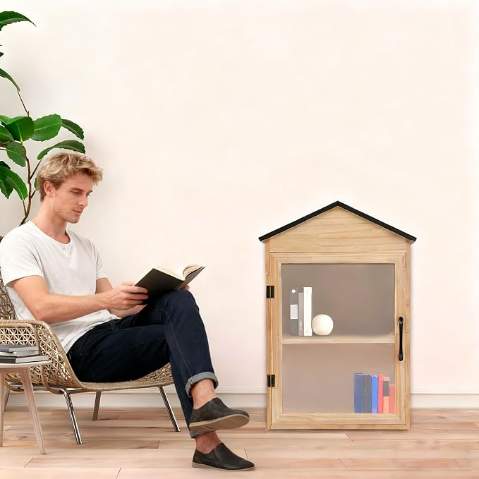 Outdoor Wooden Book Cabinet, 2-Tier Literature Exchange Box for Neighborhoods Community School (A)