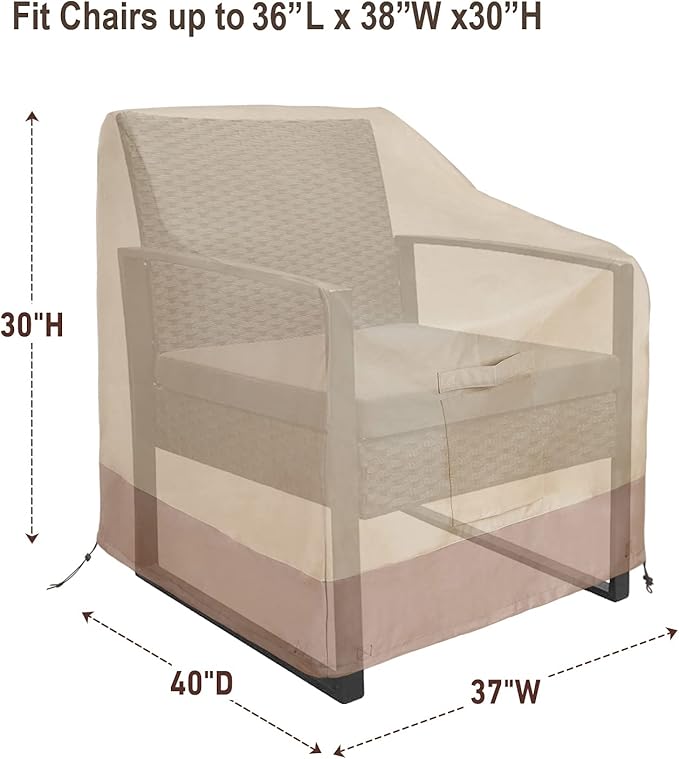 Patio Chair Cover, Heavy Duty Waterproof Outdoor Deep Seat Cover, All Weather Protect Lawn Patio Furniture Cover, 2 Pack, Large-40inch, Beige & Brown