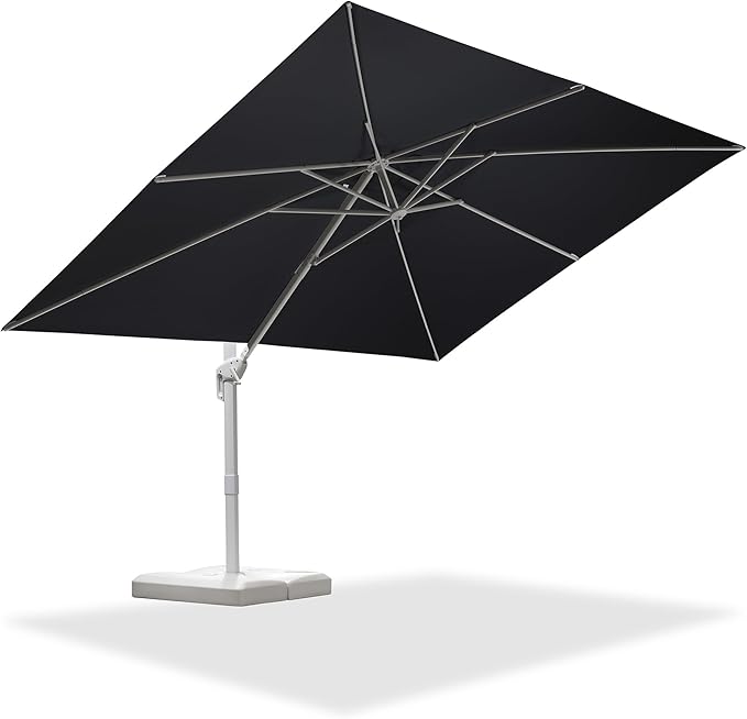PURPLE LEAF 9' × 11.5' Patio Umbrella White Cantilever Umbrella Aluminum Square Outdoor Offset Umbrella Hanging Windproof with 360° Rotation for Garden Deck Pool, Grey