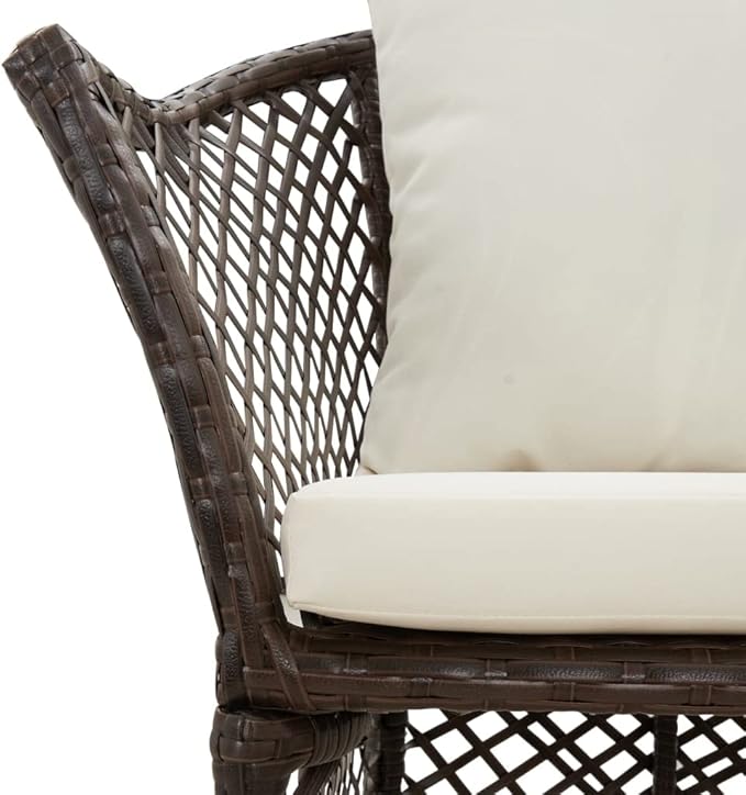 2 Piece Patio Lounge Set of Round Brown and White Poly Rattan Chairs with Steel Frame 16.9 x 16.5 x 14.4 in Small Outdoor Furniture for Balcony Garden Apartment Porch