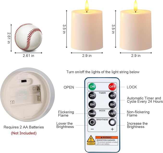 Raycare 3"x3.5" White Outdoor Waterproof Flameless Candles with Remote and Timer, Realistic LED Candles, Battery Operated Electric Fake Pillar Candles for Porch, Patio, Garden, Set of 2