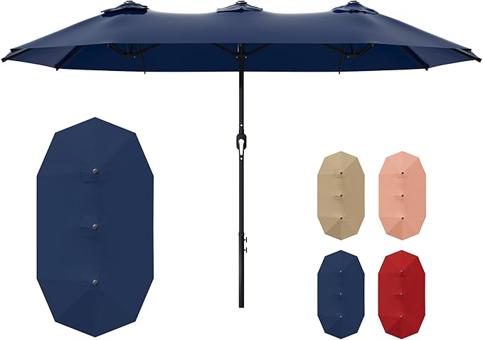 12.5ft Outdoor Patio Umbrella, Double-sided Pool Umbrella with Crank Handle, Large Umbrella for Garden, Backyard (Tan)