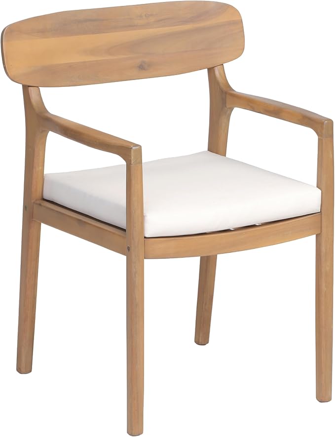 Christopher Knight Home Zoa Acacia Wood Dining Set for 6, Outdoor Dining Table with Dual Slatted Pedestal Bases, Outdoor Dining Chairs with Cushions, 7 Piece Patio Dinner Set, Beige/Light Teak/Brown