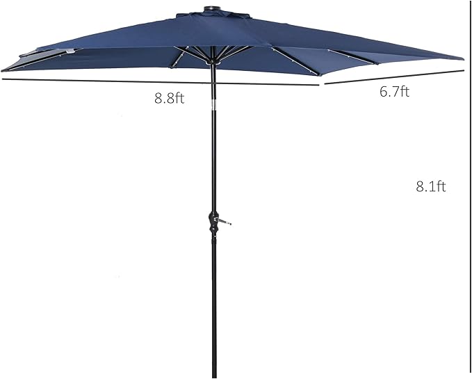 Outsunny 9' x 7' Solar Umbrella, LED Lighted Patio Umbrella for Table or Base with Tilt & Crank, Outdoor Umbrella for Garden, Deck, Backyard, Pool, Beach