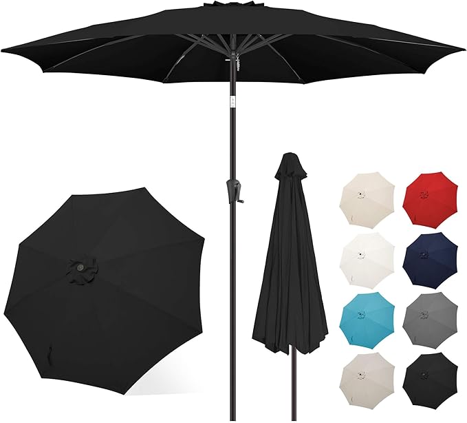 FLAME&SHADE 11 ft Patio Umbrella - Table Umbrella Outdoor with Push Button Tilt and Crank, UV Protection, 8 Sturdy Ribs, Market Umbrella for Garden, Deck, Backyard, Lawn, Pool and Beach(Black)