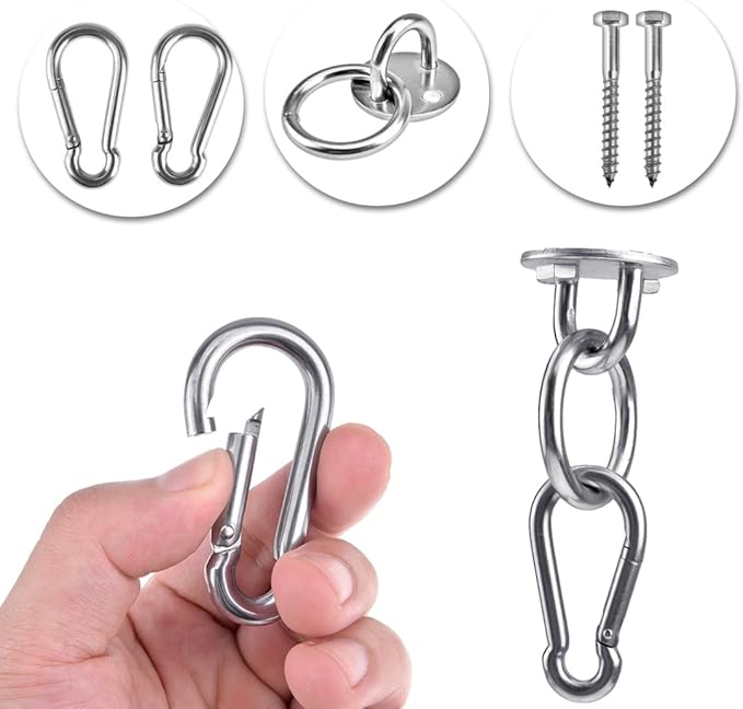 Hammock Hanging Hook Kit, Load Capacity 1400 lb, Stainless Steel Round Mount Pads, Spring Snap Hooks, Lag Screws Set for Hammock Yoga Swing Chair Punching Bag Indoor Outdoor Relaxation