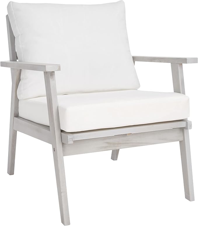 SAFAVIEH Outdoor Collection Castalia Grey Acacia Wood/Beige Cushion 4-Piece Conversation Patio Set