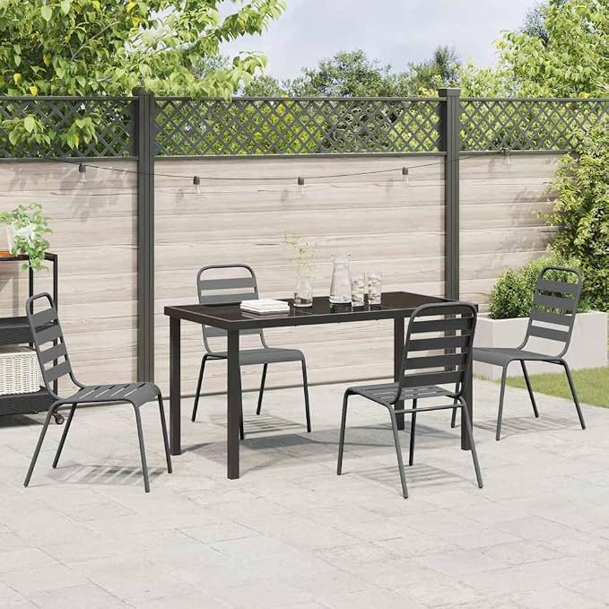 5-Piece Outdoor Garden Dining Set, Anthracite Powder-Coated Steel Table and 4 Chairs for Patio, Backyard, and Porch Furniture