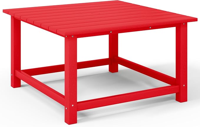 Costaelm Patio Conversation Table, Tatio Accent HDPE Outdoor Weather Resistant, Square Outdoor Porch Balcony Patio Drink Table for Outside, Pool, Backyard, Red