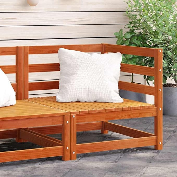 Rustic Outdoor Sectional Sofa Single Seat Module, 27.6x27.6x26.4 in Solid Waxed Pine Wood, Stackable Modular Couch for Patio Balcony Backyard Conversation Set
