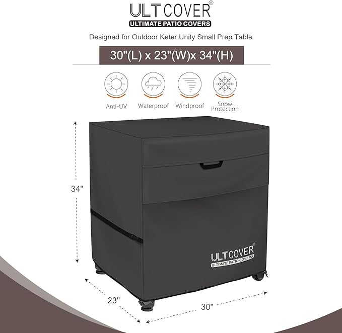 ULTCOVER Waterproof Prep Table Cover for 30 Inch Keter Unity Small Portable Table, Outdoor Storage Cabinet Prep Station Cover 30L x 23W x 34H inch, Black