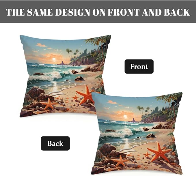 18x18 Inch Outdoor Pillow Covers Set of 2 Waterproof Throw Pillow Covers Decorative Couch Cushion Covers Beach Seaside Starfish Square Pillowcases Protectors for Patio Garden Sofa