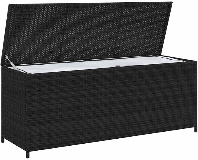 Outdoor Storage Box, PE Rattan Garden Deck Bin with Powder-Coated Steel Frame, 2-Person Bench Seat for Patio, Balcony, Backyard Organization