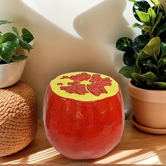 Pomegranate Fruit Stool Side Table Home Decor, Resin Patio Porch Stool Plant Stand for Indoor Outdoor Decorations, Multi-Purpose Fruit End Table Garden Furniture Housewarming Gift