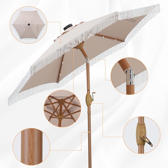 GDY 7.5FT Patio Umbrella Outdoor Table Umbrella(Optional with Light or Base), Market Umbrella with Crank for Garden, Lawn, Deck, Backyard & Pool