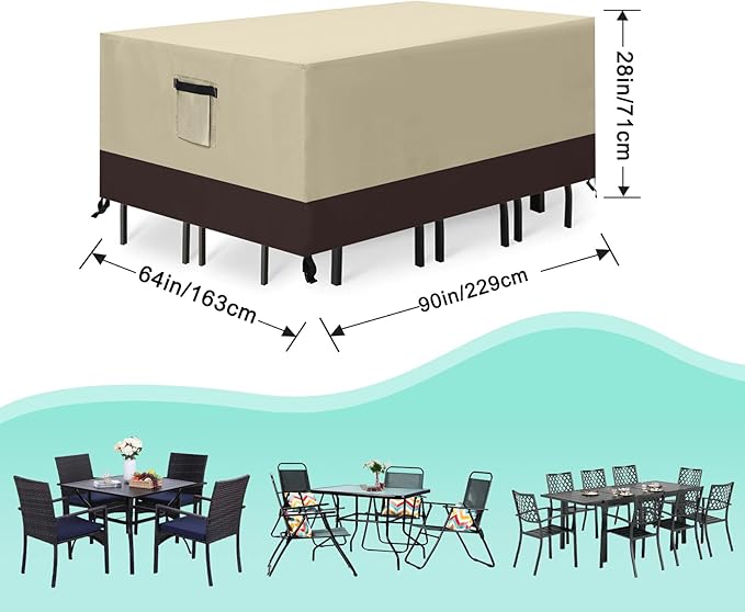 ABCCANOPY Rectangular Table Cover Universal Table Cover Chair Cover Outdoor Waterproof and Dustproof Windproof and Tear Resistant UV Resistance Outdoor Table Cover 90x64x28 Inches Beige Brown