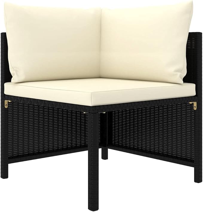 9-Pc Black PE Rattan Patio Set, Cream Cushions, 23.6"x23.6"x25.6", Sectional Sofa & Table, Outdoor Garden Balcony Pool Deck