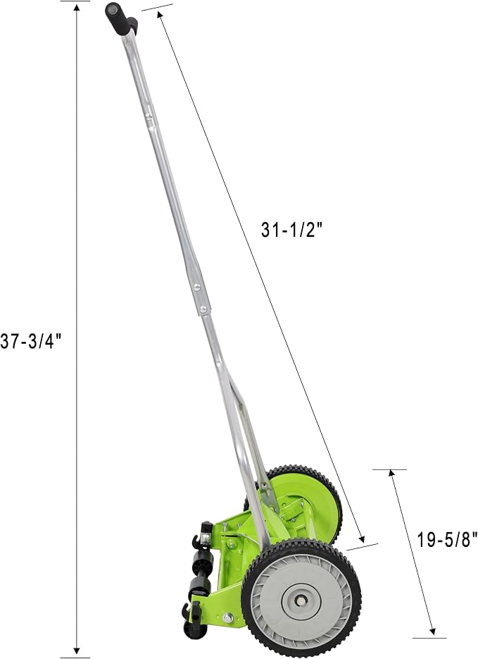 14in Push Reel Lawn Mower 5-Blade Manual Grass Cutter for Small Lawns,Lightweight & Eco-Friendly Adjustable Cutting Height 0.5"-2.25",Noise-Free & Low Maintenance,Green Color