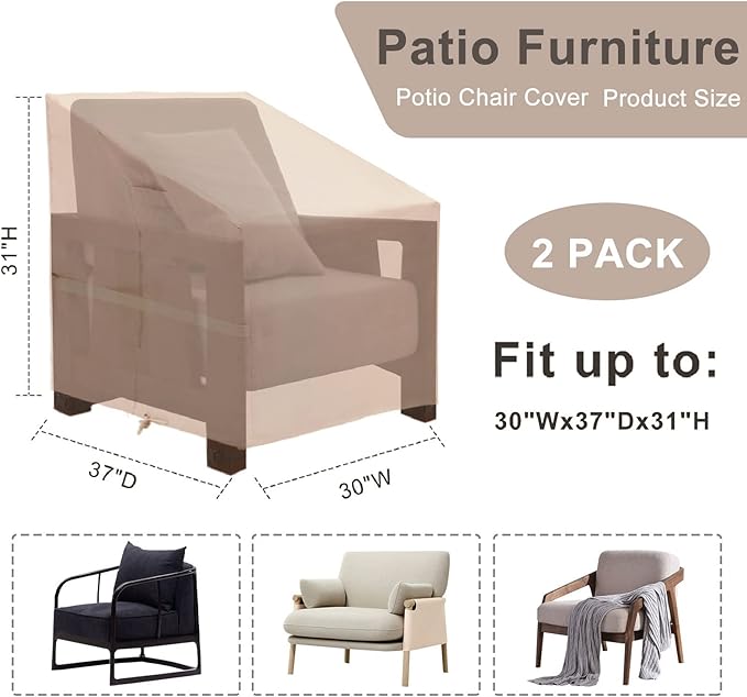 Patio Chair Cover, 600D Heavy Duty Lounge Deep Seat Cover Waterproof Outdoor Chair Covers for Lawn Furniture, All-Weather Protection Lawn Chair Covers(38" W x 31" D x 29" H)