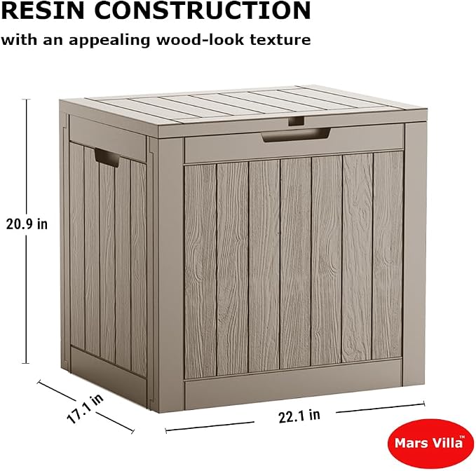 Mars Villa 31 Gallon Deck Box, Outdoor Storage Box Waterproof, Outside Resin Storage Bin for Outdoor Patio Furniture Cushion, Pool Supply, Garden Tool, UV-Resistant and Weatherproof, Greige