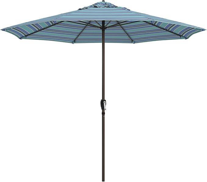 California Umbrella 12-Year Protection 9-Ft Outdoor Patio Umbrella, Sunbrella Fade-Resistant Fabric, Auto-Tilt, Heavy Duty Aluminum Frame, 8 Reinforced Ribs for Pool or Deck, Bronze Pole, Dolce Oasis