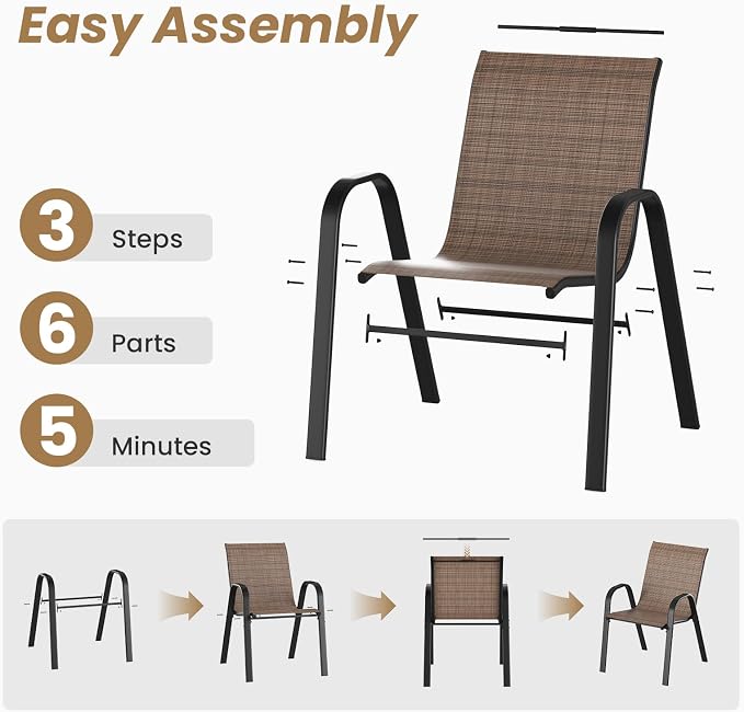 Soohow 7-Piece Outdoor Dining Set, Outdoor Patio Table and Chairs Set, 6 x Stackable Chairs & 1 x Outdoor Table with Umbrella Hole, All-Weather Patio Dining Sets for Poolside, Backyard and Porch